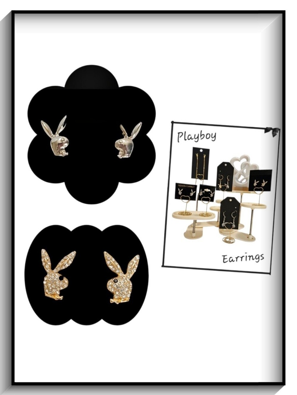 Playboy Bunny Earrings (Set Of 6) In Gold & Silver Tones With Rhinestone Accents